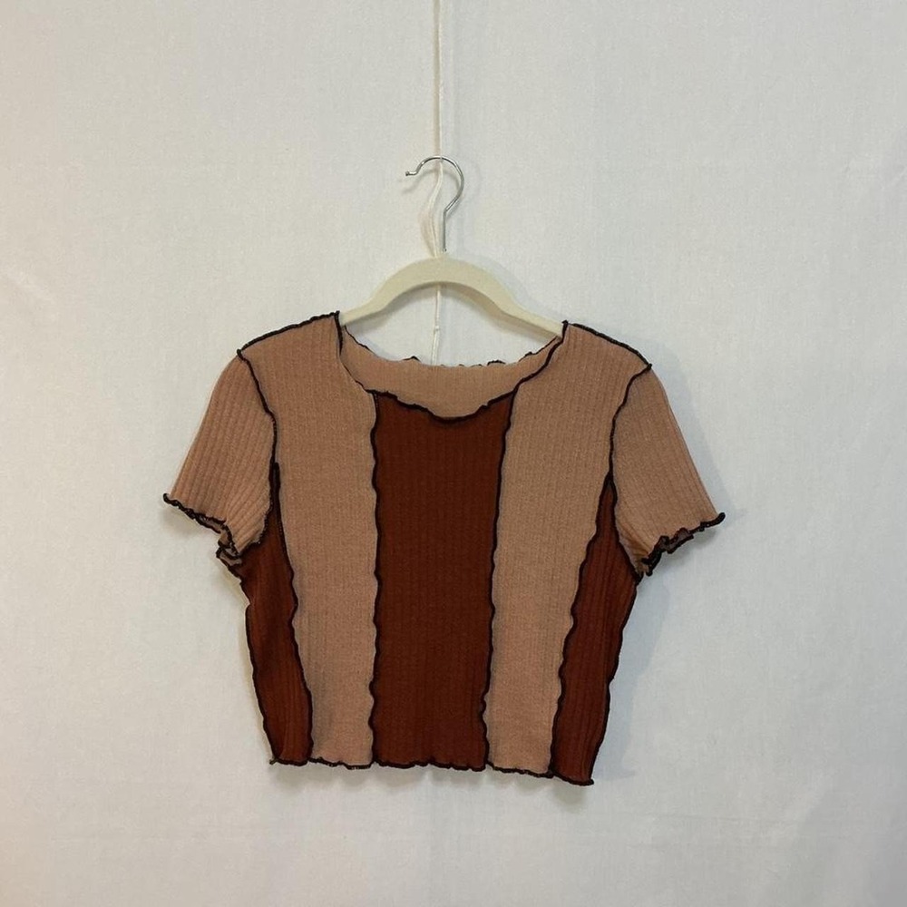 SHEIN brown/orange crop top ruffle hem Size S
